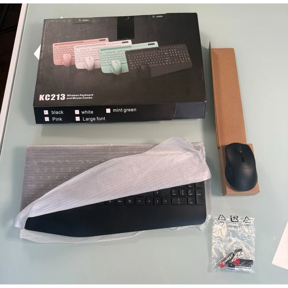 KC213 Wireless Keyboard & Mouse Combo 2.4 GHz Black Open Plug&Play Box Untested